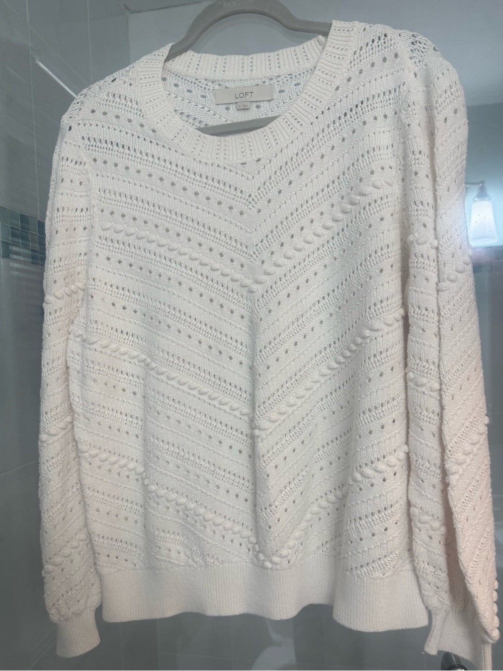 LOFT Ivory Openwork Crewneck Sweater